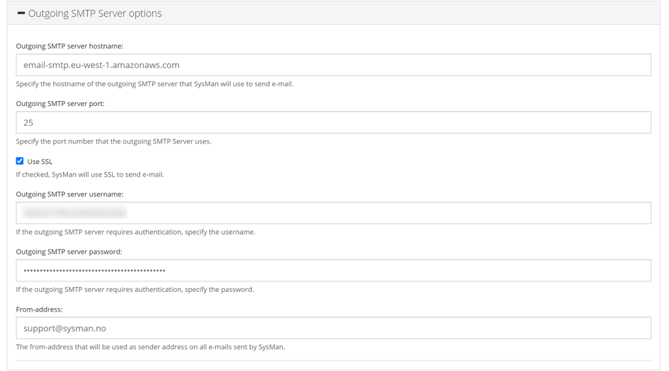 Screenshot of outbound SMTP interface settings